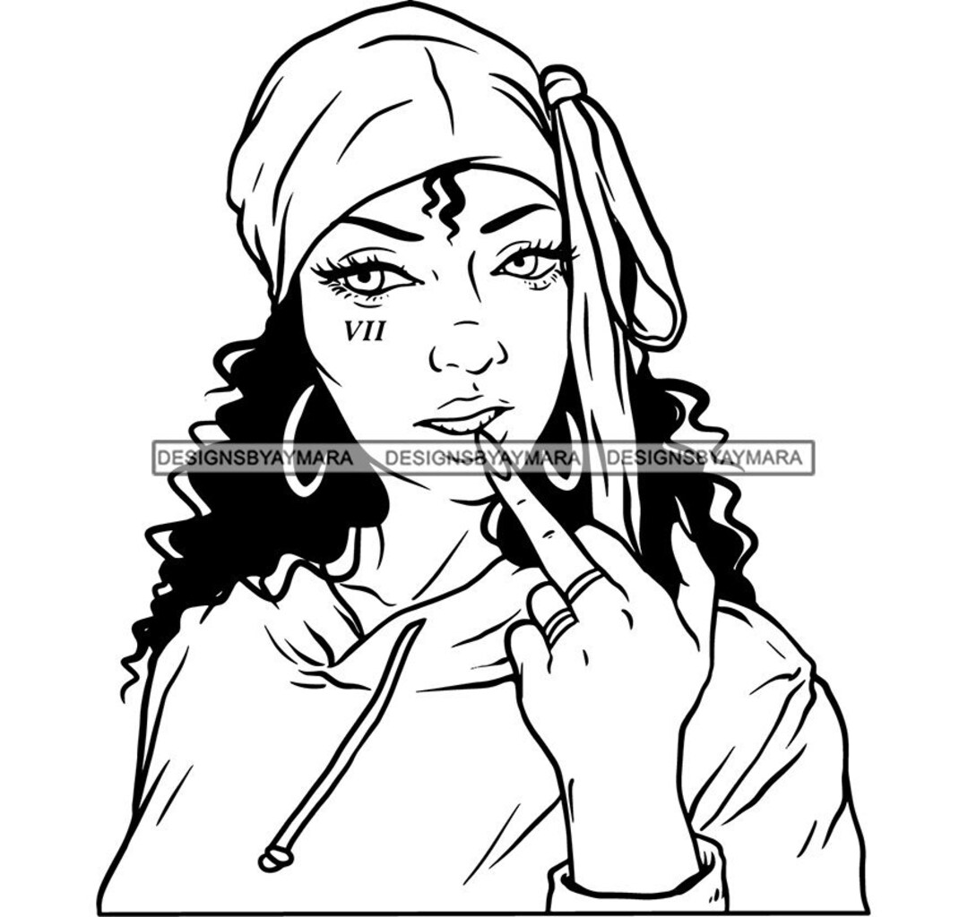 Street Urban Girl Afro Hoodie Woman Turban Queen Long Nails Etsy