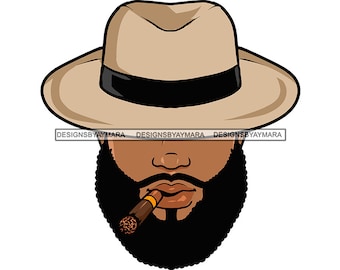 Afroamerikanermann Porträt Gesichtslose rauchende Zigarre Rauch Raucher Fedora Panamahut männlich bärtiger Bart SVG PNG JPG Cricut Print Cut Designs