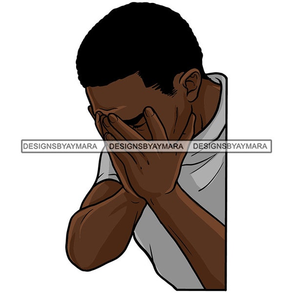 Black Man Afro Face In His Hands Crying Tears In Slavery Bondage Badass African Graphic SVG Vector Designs Clipart Cricut Silhouette Cutting