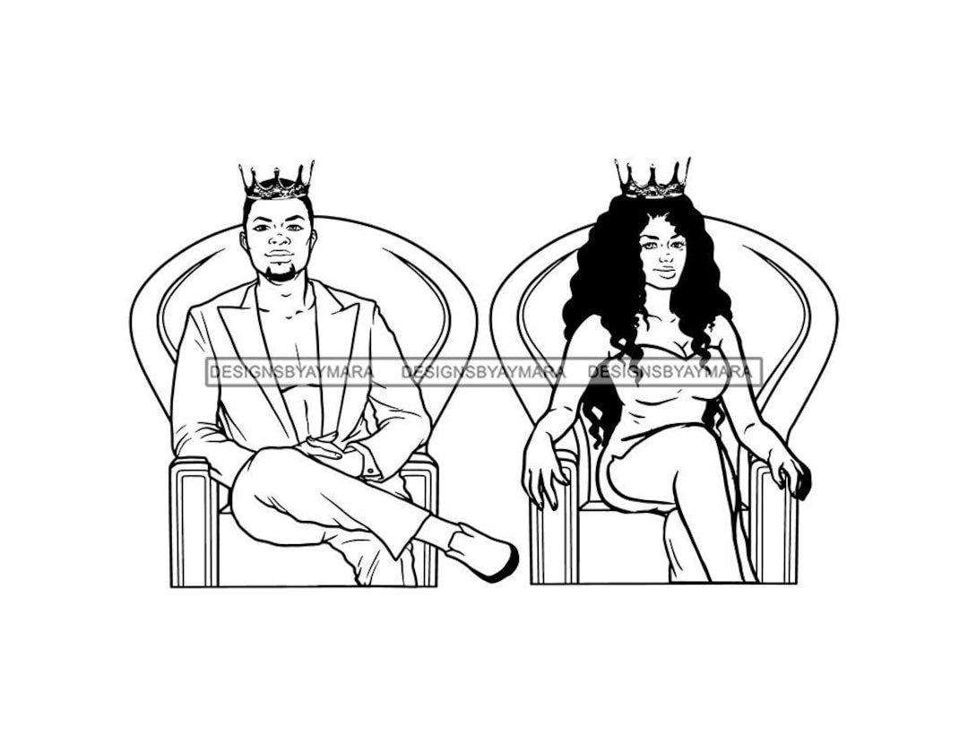 Rey negro y reina sentados allí tronos con coronas Pareja de melanina SVG  JPG PNG Diseños vectoriales Clipart Cricut Corte de silueta - Etsy México, image size:1080x831