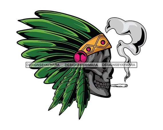 Native American Skull Skeleton Smoking Cigarette Logo Organic Indian  Headdress Feather SVG JPG PNG Vector Design Clipart Cricut Cutting - Etsy