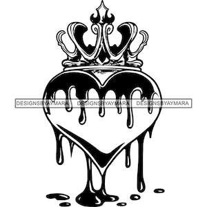 Heart Dripping Power Crown King Broken Heart Drip Human Body Part Love Valentine Royal Royalty Tattoo SVG PNG JPG Vector Cutting Designs