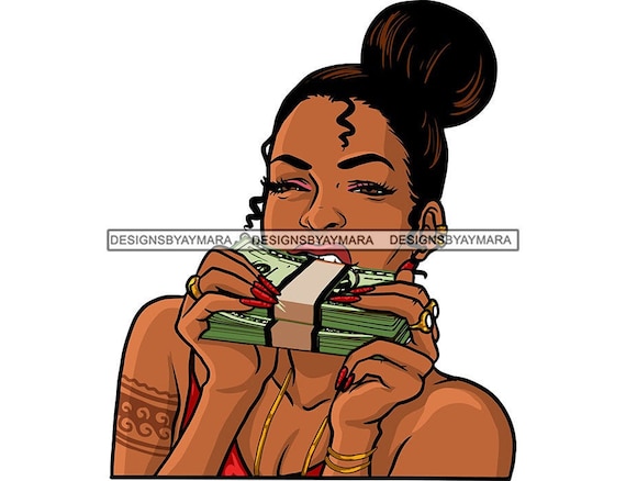 Afro Diva Holding Dollar Bills Cash Money Bank Wrapped Stack - Etsy