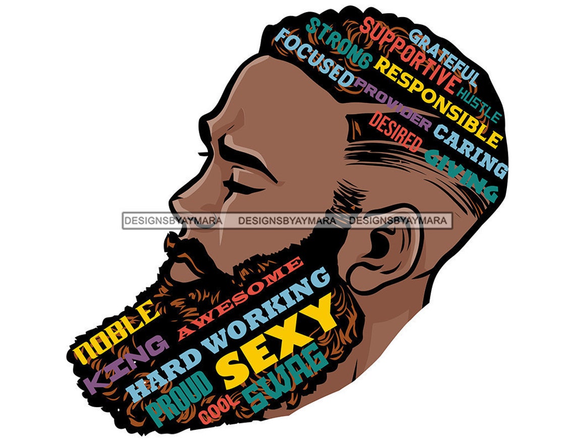 Grateful Sexy Handsome Black Man Long Beard With Words