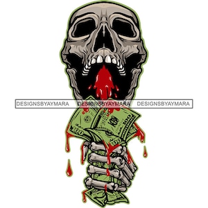 Creepy Skull Head Screaming Money Dripping Blood Bleeding Bloody Scary Skeleton Tattoo Bones SVG PNG JPG Cricut Print Cut Cutting Designs