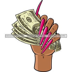 Vrouw Hand Holding Geld Cash Hustler Grind Manicure Care Glamour Business Logo Lange Nagelsalon Spa Shop SVG PNG JPG Vector Snijden Ontwerpen