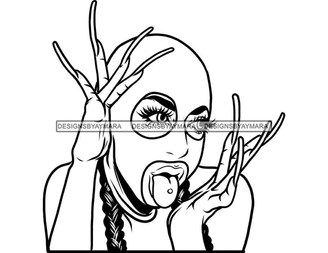 Gangster Woman Ski Mask Balaclava Crime Burglar Long Nails Tongue