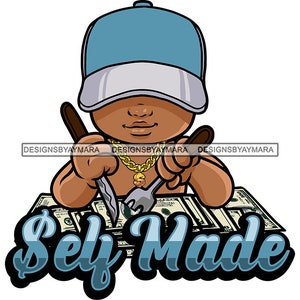 Self-Made Hustler Melanin Baby Boy Toddler Baseball Hat Cap Cutting Money Folk Knife Hustling Hustle SVG PNG JPG Cricut Print Cut Designs