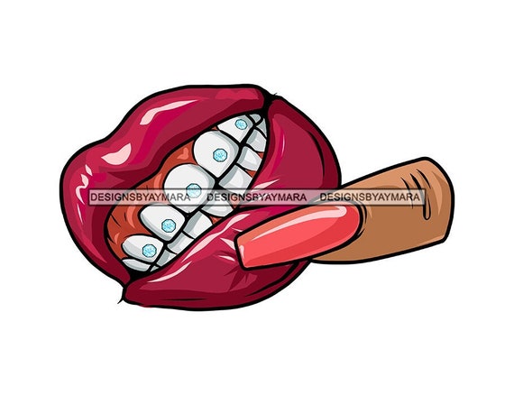 Woman Lips Open Mouth Diamonds Gems Teeth Long Nails Brag New Trending Fashion Luxury Jewelry Stone SVG PNG JPG Cricut Print Cutting Designs