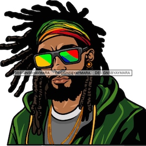 African Rasta Man Sunglasses Dreadlocks Hair Locs Reggae Jamaica Hairstyle Hippie Male Beard Masculine SVG PNG JPG Vector Cutting Designs
