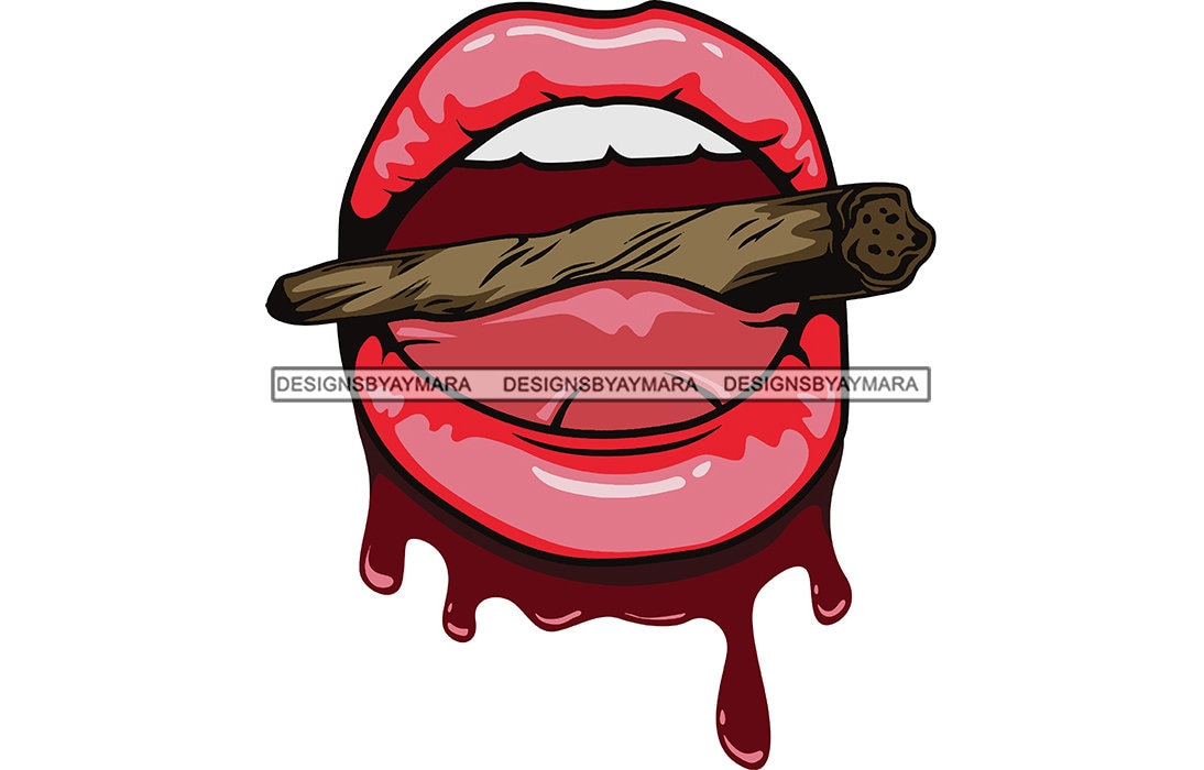 Red Lips Dripping Mouth Holding Joint Blunt Smoking Smoke Weed Etsy