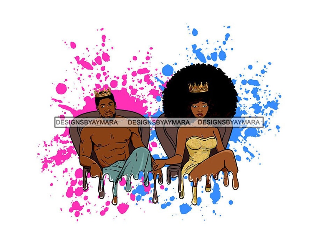 Dripping Black Couple King Queen Power Sitting Gold Crown Splash ...