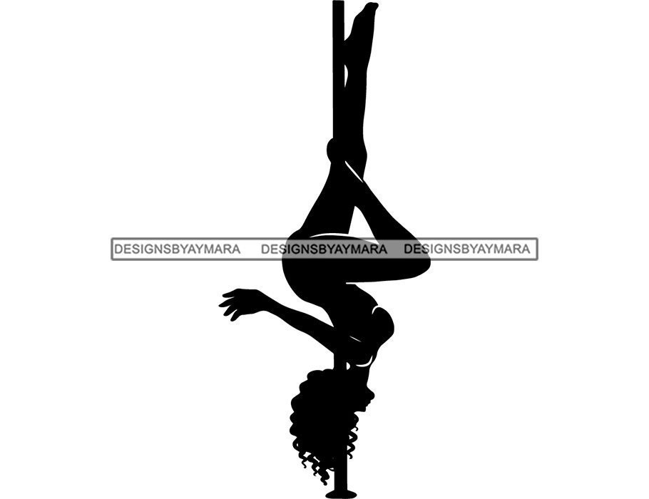 Black Woman On The Pole Dancing Pole Hanging Upside Down Diva Black Girl Magic SVG JPG PNG Vector Designs Clipart Cricut Silhouette Cutting