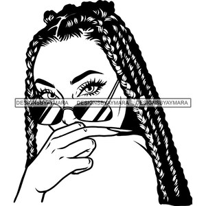 Beautiful Latina Woman Portrait Head-shot Braids Fashion Sunglasses Braided Hairtsyle Long Eyelashes SVG PNG JPG Cricut Print Cutting Design
