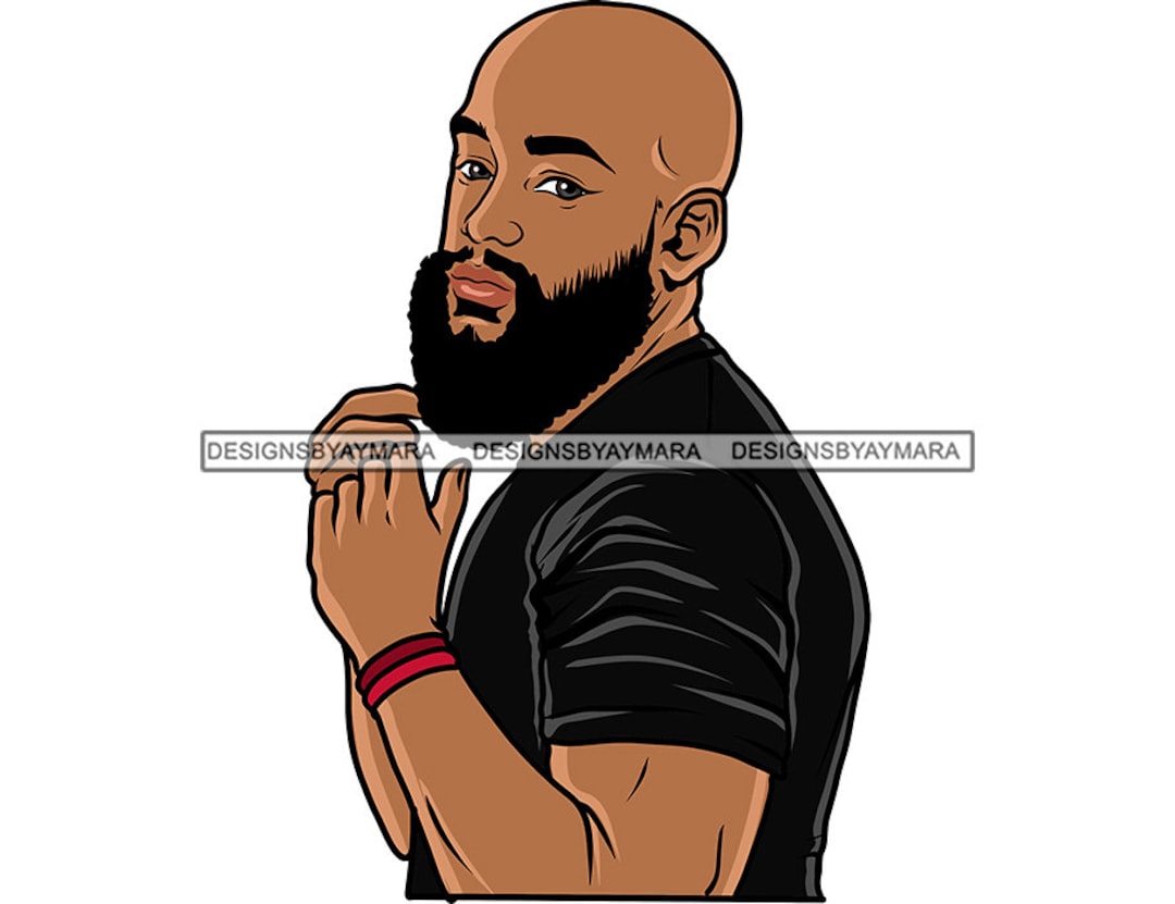 Afro-américain Masculin Homme Closedup Tête Chauve Barbe Moustache