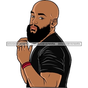 African American Masculine Man Closedup Bald Head Beard Mustache Bearded Barber Fit Body Male SVG PNG JPG Cricut Print Cut Cutting Designs