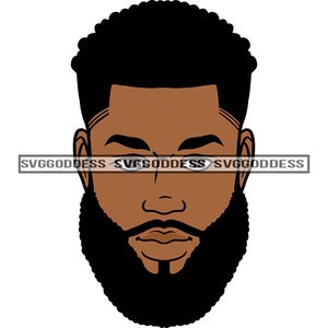 Afro Handsome Black Man Beard Bearded Barber Goatee African American Fresh Haircut SVG Vector Designs Clipart Cricut Silhouette Cutting