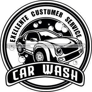 Carwash Exellente Customer Service  Business Logo Car Wash Auto Clean Automobile Cleaner Washer Soaping Clean SVG PNG Cut Sublimation Design
