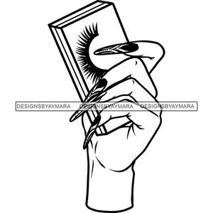 Woman Hand Holding Eyelashes Cosmetic Care Glamour Business Logo Mascara Makeup Spa Lash Extension Shop SVG PNG JPG Vector Cutting Designs