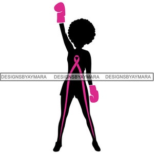 Afro Woman Cancer Survivor Queen Fighter Pink Support Faith Hope Brave Strong Grace Ziekte SVG JPG PNG Vector Clipart Cricut Cutting Fileg
