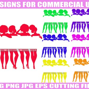 Afro Melanin Woman Bundle 7 Designs For Commercial Use African Ladies Blank Banner Different Colors Ethnic SVG PNG JPG Vector Cutting Files