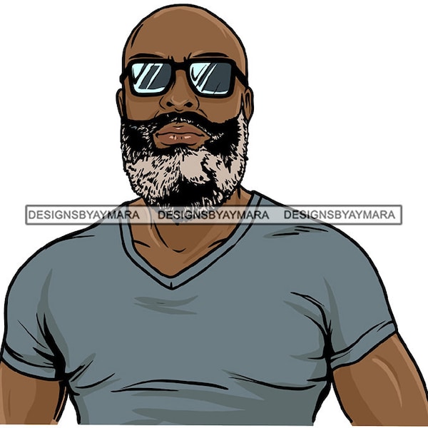 Guapo Hombre Calvo Cara Barbudo Asombrado Moda Madura Atractivo Naturaleza Orgulloso Confiado SVG JPG PNG Vector Clipart Cricut Cutting File