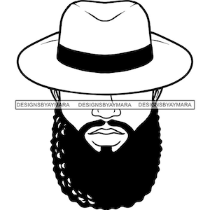 Bearded Man Portrait Faceless Classy Fedora Panama Hat Retro Male Masculine Long Beard Glamour SVG PNG JPG Cricut Print Cut Cutting Designs