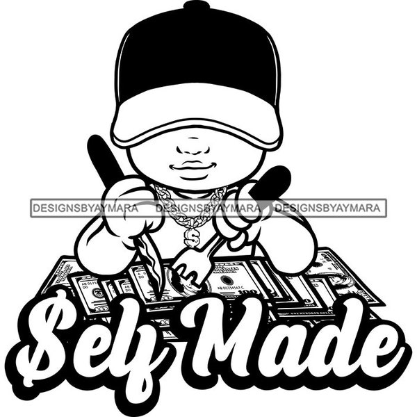 Self-Made Hustler Baby Boy Toddler Baseball Hat Cap Cutting Money Folk Knife Hustling Hustle Grinding SVG PNG JPG Cricut Print Cut Designs