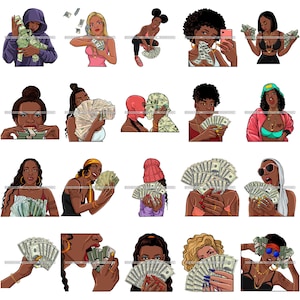 Bundle 20 Gangster Street Urban Girl Money Hustler Hustling Melanin Black Woman 100 Dollar Bill SVG JPG PNG Vector Clipart Cricut Cutting