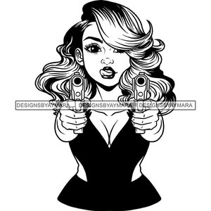Female Gangster Gangsta Woman Carrying Handguns Mafia Crime Mobster Thug Lady Gangland Femme Mobster SVG PNG JPG Cricut Print Cutting Design