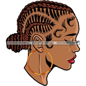 Afro Melanin Woman Portrait Braids Locs Hair Messy Bun Beauty Salon Logo Nubian Mix Ethnic Sister Locs SVG PNG JPG Vector Cutting Designs