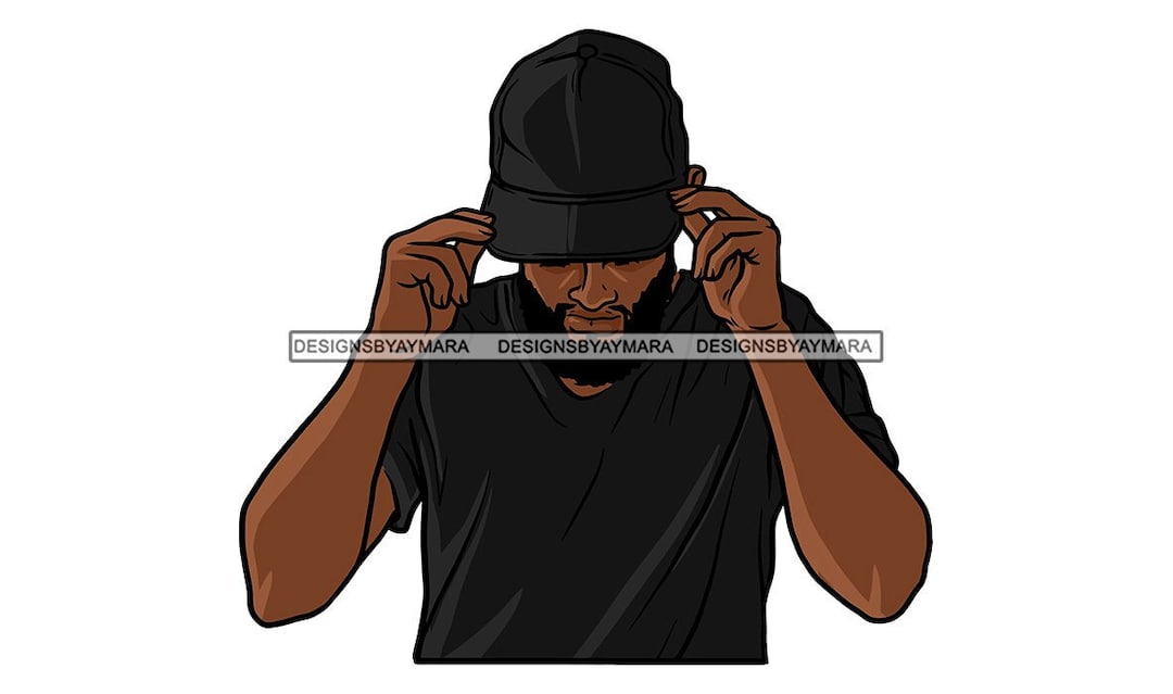 Black Man With Beard Wearing Black Baseball Cap Black T Shirt Holding ...