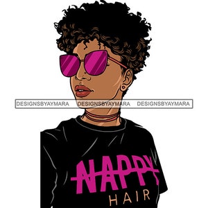 Melanin Woman Portrait Pink Sunglasses Short Hairstyle Nappy Hair African-American Natural Hair SVG PNG JPG Cricut Print Cut Cutting Designs