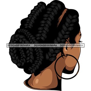 Melanin Woman Head Beauty Salon Braid Hairstyle Design Element Cornrows Box Braids Hair Bun Braided SVG PNG JPG Cricut Print Cutting Designs