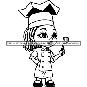 Melanin Frau Köchin Cartoon Charakter Stil Locs Haar Uniform Kulinarischer Hut Business Logo Koch Köchin Junge Lady SVG PNG JPG Vektor Cutting Designs