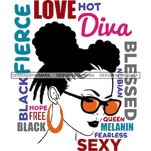 Afro Classy Woman New Flow Quotes Competent Skilled Clever Brave Standing Charming Success SVG .JPG .PNG Vector Clipart Cricut Cut Cutting