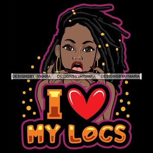 J’aime le cœur Mes Locs Reine Noire Mélanine Loc’d Cheveux Noir Sista Mots colorés SVG JPG PNG Vecteur Dessins Clipart Cricut Silhouette Découpe