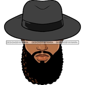 Bearded Melanin Black Man Faceless Classy Fedora Panama Hat Retro Male Masculine Long Beard Glamour SVG PNG JPG Cricut Print Cutting Designs