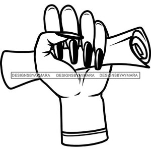 Graduierung Frau Hand mit Diplom Zertifikat Absolvent Abschlussklasse Universitätsabschluss College SVG PNG JPG Cricut Print Cut Designs