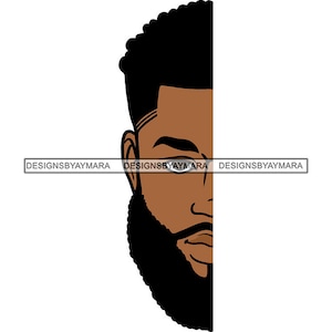 Afro Black Man Half Face Beard Bearded Barber Goatee African American Fresh Haircut SVG Vector Designs Clipart Cricut Silhouette Cutting