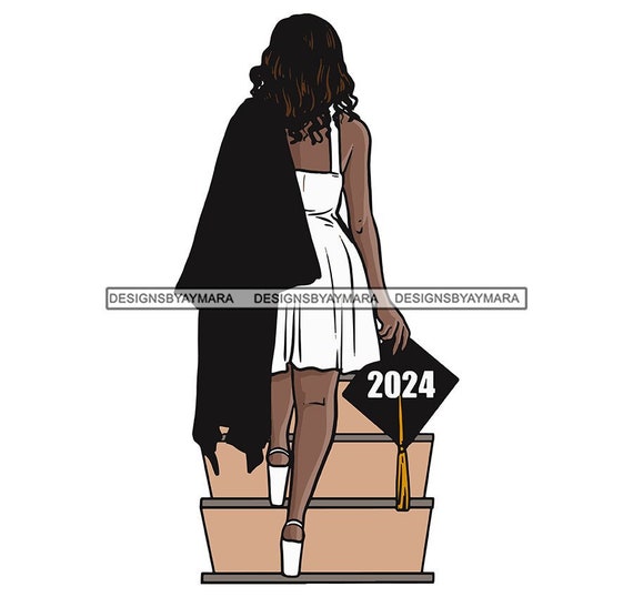 Graduate Woman Walking up Stairs White Dress Carrying Cap Gown Graduation  2024 SVG JPG PNG Vector Designs Clipart Cricut Silhouette Cutting - Etsy