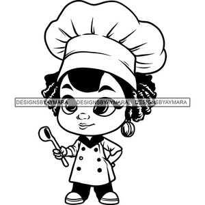 Cute Woman Chef Cartoon Style Locs Hair Big Eyes Uniform Culinary Hat Business Logo Cooker Boss Young Lady SVG PNG JPG Vector Cutting Design