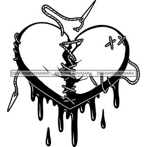 Sad Broken Heart Stiches Scars Misery Agony Dripping Blood Painful Betrayal Loneliness Devastation SVG PNG JPG Cricut Print Cutting Designs