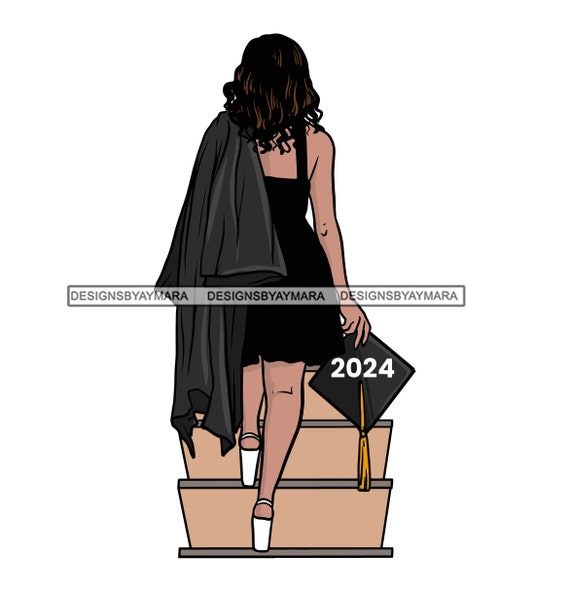 Graduate Woman Walking up Stairs Black Dress 2024 Cap Gown Graduation  Achievement SVG JPG PNG Vector Clipart Cricut Silhouette Cutting Files -  Etsy