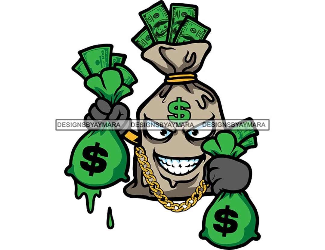 Money Cartoon Character Man Carrying Money Bags Cash Bank Dope Boy Gold Chain Hip Hop Rap Sarcastic Smile SVG PNG JPG Vector Cutting Designs Etsy