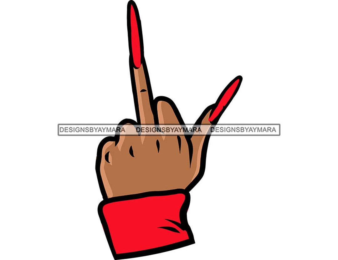 Female Woman Hand Middle Finger Mean Gesture Long Nails Etsy