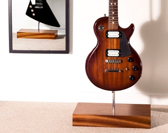 Contemporary, floor standing Cubic single guitar stand carved of solid Mahogany by M-ski