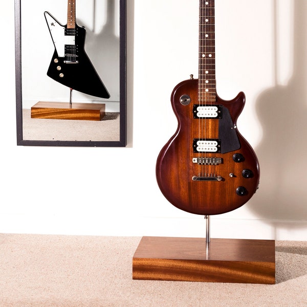 Contemporary, floor standing Cubic single guitar stand carved of solid Mahogany by M-ski