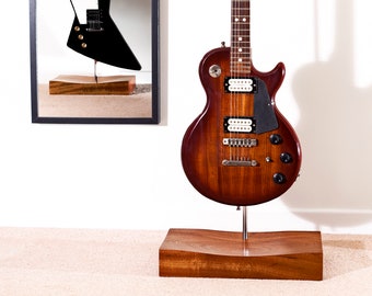 Contemporary, floor standing Concave single guitar stand carved of solid Mahogany by M-ski