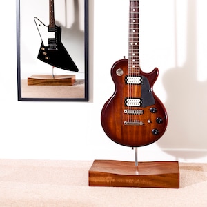 Contemporary, floor standing Concave single guitar stand carved of solid Mahogany by M-ski